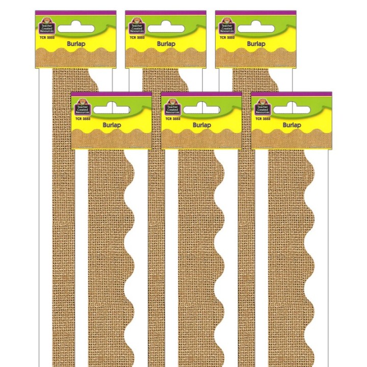 Teacher Created Resources® Burlap Design Scalloped Border Trim, 35 Feet Per Pack, 6 Packs