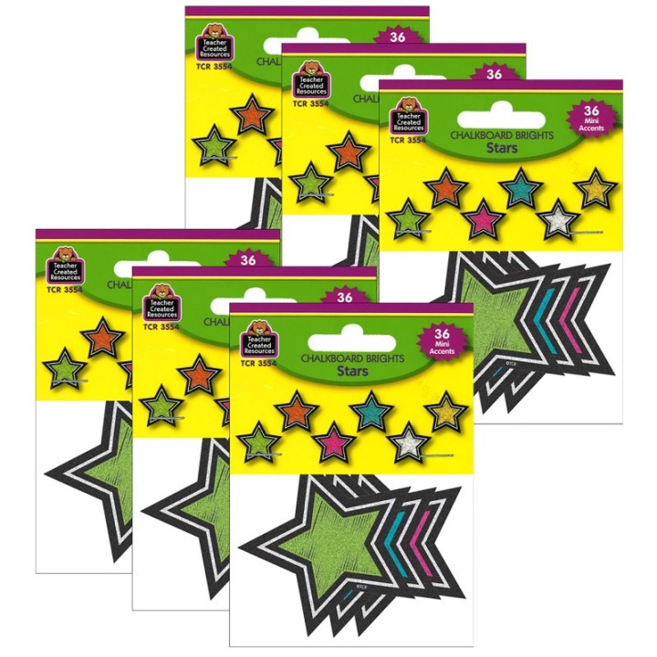 Teacher Created Resources® Chalkboard Brights Stars Mini Accents, 36 Per Pack, 6 Packs