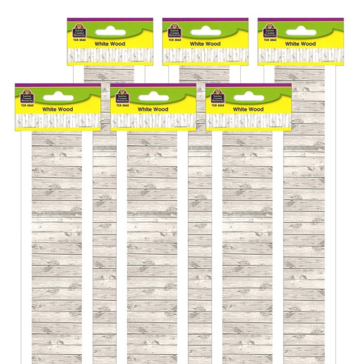 Teacher Created Resources® White Wood Design Straight Border Trim, 35 Feet Per Pack, 6 Packs
