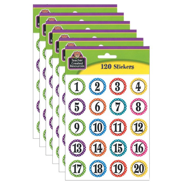 Teacher Created Resources® Polka Dots Numbers Stickers, 120 Per Pack, 6 Packs