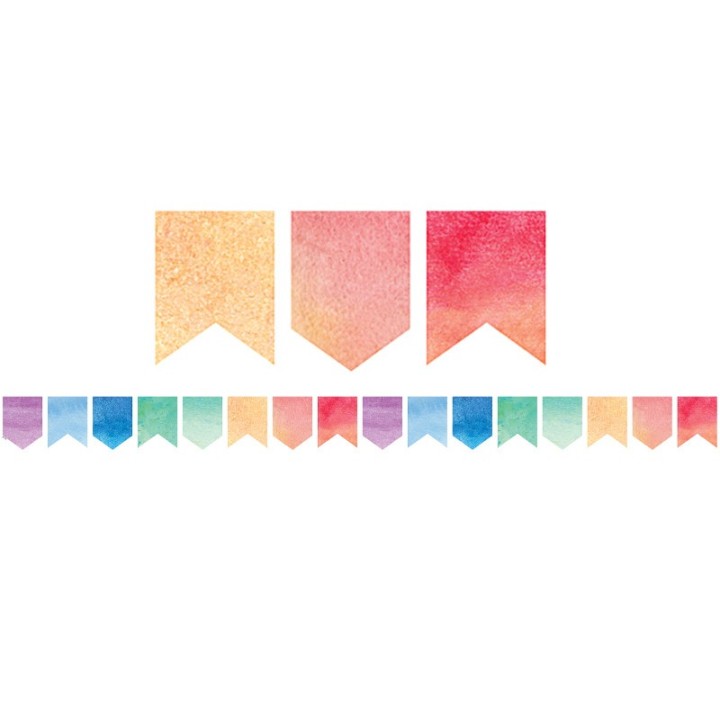 Teacher Created Resources® Watercolor Pennants Die-Cut Border Trim, 35 Feet