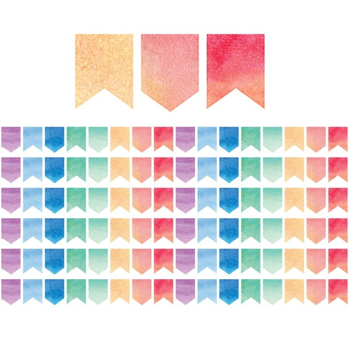 Teacher Created Resources® Watercolor Pennants Die-Cut Border Trim, 35 Feet Per Pack, 6 Packs