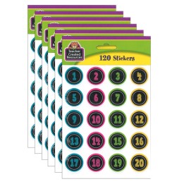 Teacher Created Resources® Chalkboard Brights Numbers Stickers, 120 Per Pack, 6 Packs