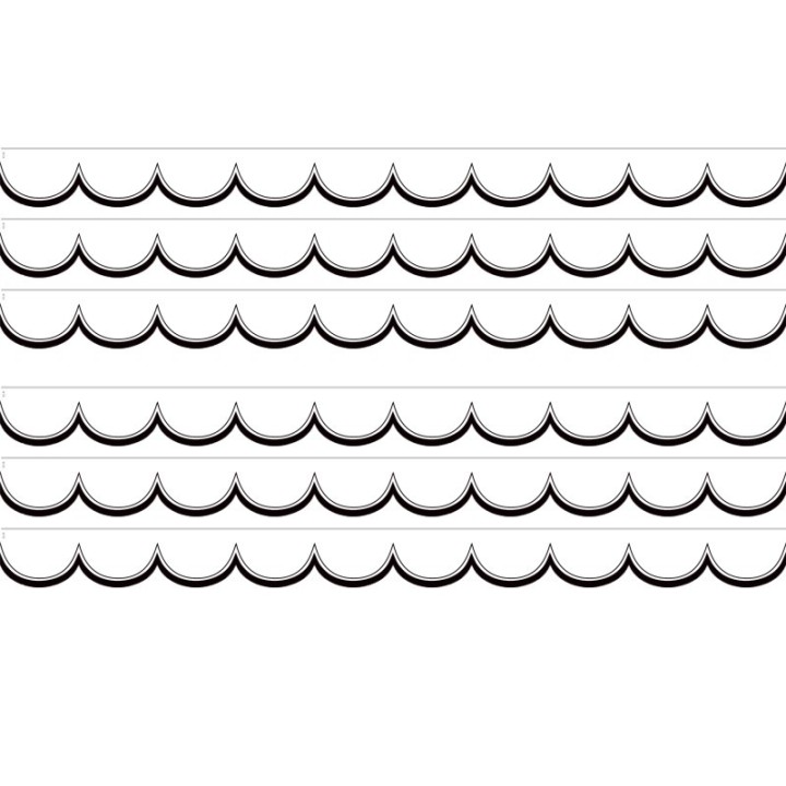 Teacher Created Resources® White with Black Scalloped Die-Cut Border Trim, 35 Feet Per Pack, 6 Packs