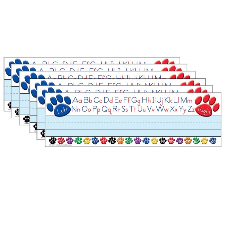 Teacher Created Resources® Colorful Paw Prints Left/Right Alphabet Name Plates, 36 Per Pack, 6 Packs