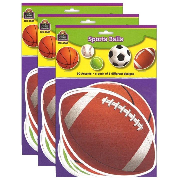 Teacher Created Resources® Sports Balls Accents, 30 Per Pack, 3 Packs