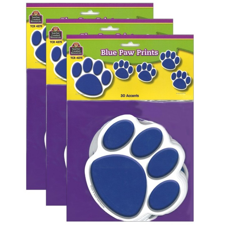 Teacher Created Resources® Blue Paw Prints Accents, 30 Per Pack, 3 Packs