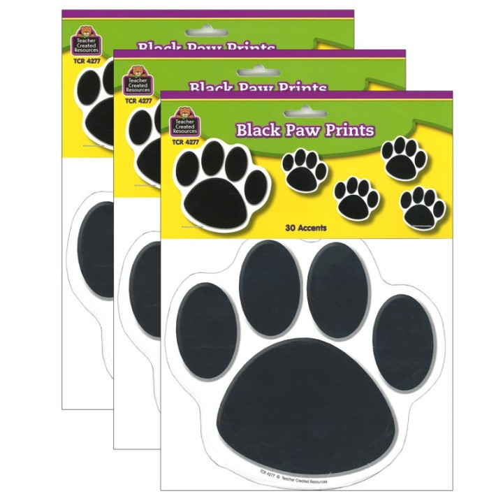 Teacher Created Resources® Black Paw Prints Accents, 30 Per Pack, 3 Packs
