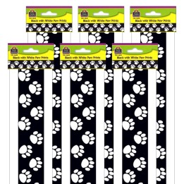 Teacher Created Resources® Black with White Paw Prints Border Trim, 35 Feet Per Pack, 6 Packs