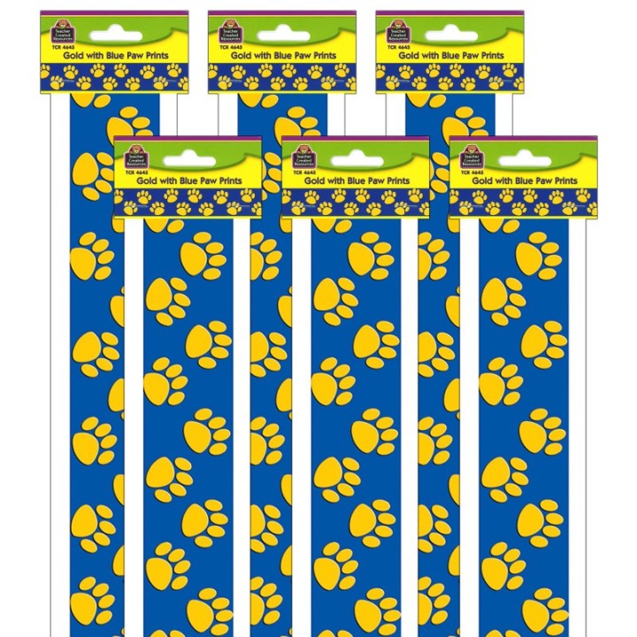 Teacher Created Resources® Blue with Gold Paw Prints Border Trim, 35 Feet Per Pack, 6 Packs