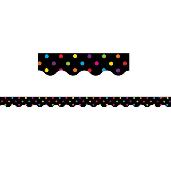 Teacher Created Resources® Multicolor Dots on Black Scalloped Border Trim, 35 Feet