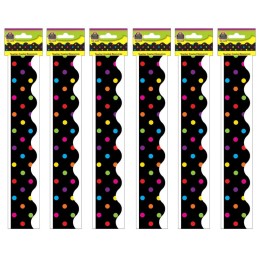 Teacher Created Resources® Multicolor Dots on Black Scalloped Border Trim, 35 Feet Per Pack, 6 Packs