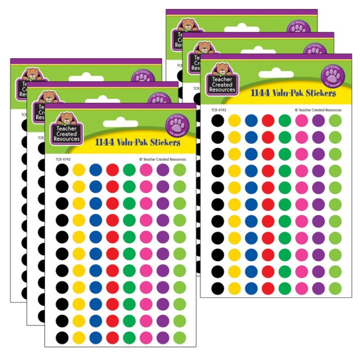 Teacher Created Resources® Mini Colorful Circles Valu-Pak Stickers, 1144 Per Pack, 6 Packs