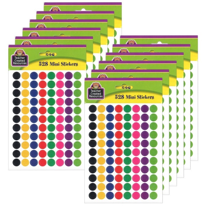 Teacher Created Resources® Colorful Circles Mini Stickers, 3/8" Diameter, 528 Per Pack, 12 Packs