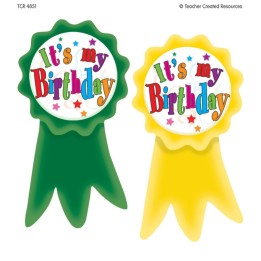 Teacher Created Resources® Birthday Ribbons Wear 'Em Badges, Pack of 16