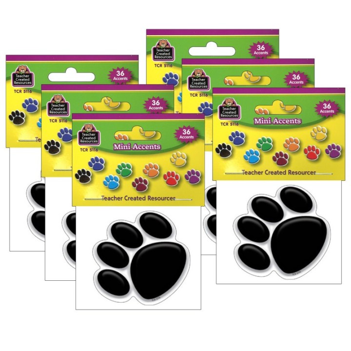 Teacher Created Resources® Colorful Paw Prints Mini Accents, 36 Per Pack, 6 Packs