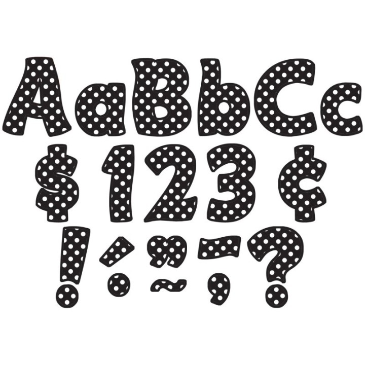 Teacher Created Resources® Black Polka Dots Funtastic Font 4" Letters Combo Pack, 208 pieces.