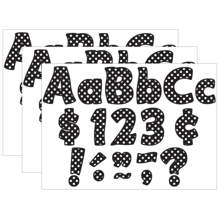 Teacher Created Resources® Black Polka Dots Funtastic Font 4" Letters Combo Pack, 208 Pieces Per Pack, 3 Packs