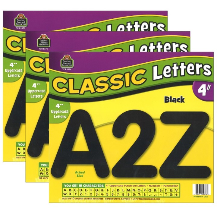 Teacher Created Resources® Black Classic Font 4" Letters Uppercase Pack, 81 Pieces Per Pack, 3 Packs