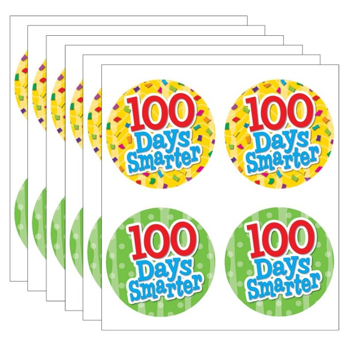 Teacher Created Resources® 100 Days Smarter Wear 'Em Badges, Self-Adhesive, 32 Per Pack, 6 Packs