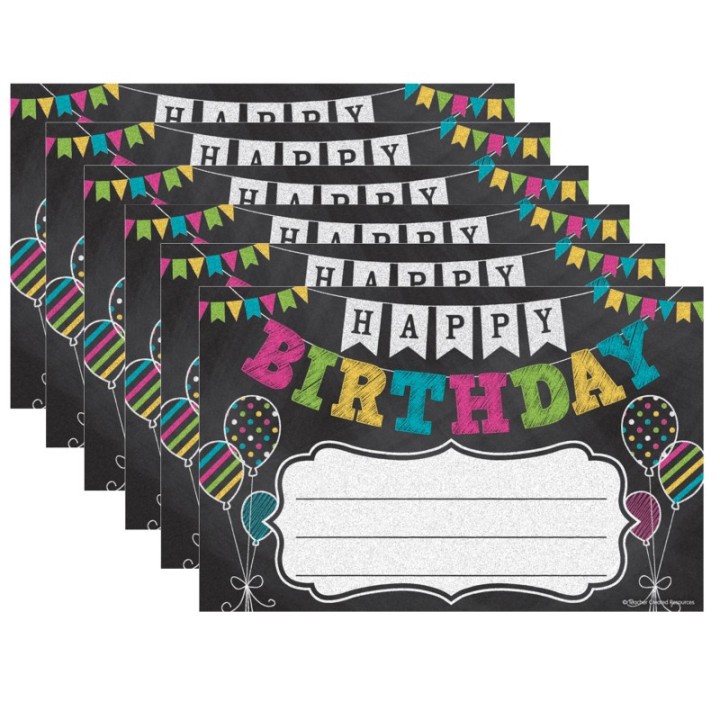 Teacher Created Resources® Chalkboard Brights Happy Birthday Awards, 25 Per Pack, 6 Packs