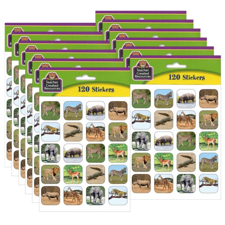 Teacher Created Resources® Safari Animals Stickers, 120 Per Pack, 12 Packs