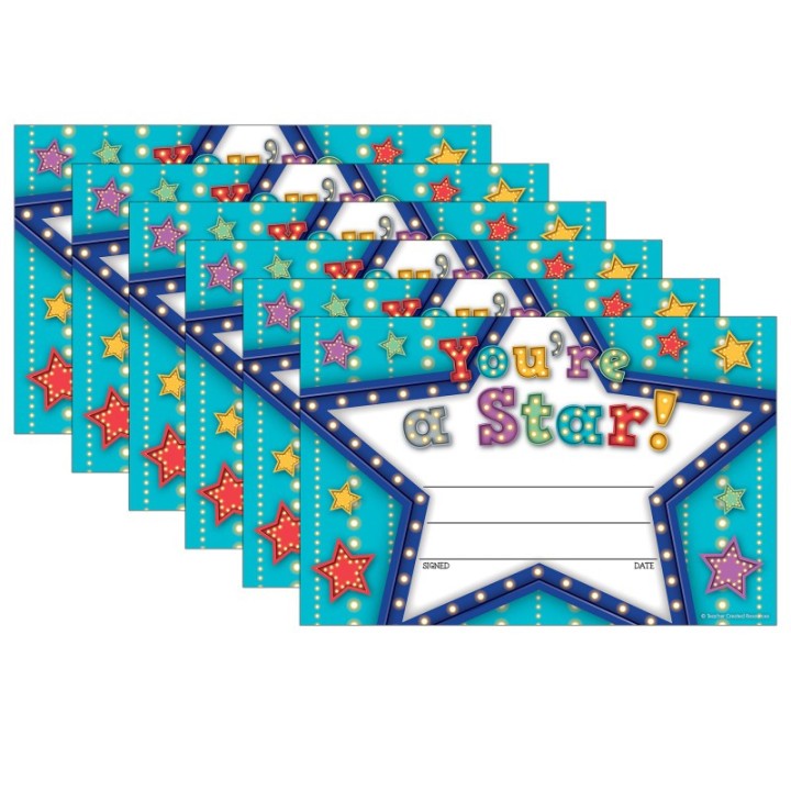 Teacher Created Resources® Marquee You're a Star Awards, 25 Per Pack, 6 Packs