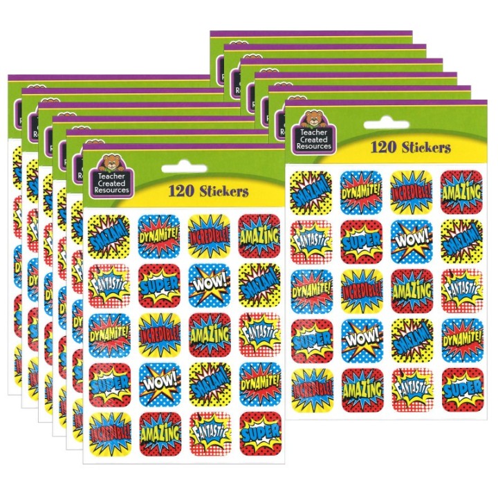 Teacher Created Resources® Superhero Stickers, 1", 120 Per Pack, 12 Packs