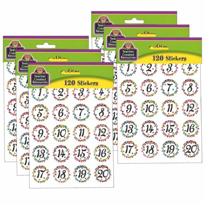 Teacher Created Resources® Confetti Numbers Stickers, 120 Per Pack, 6 Packs