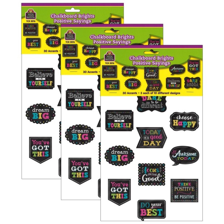 Teacher Created Resources® Chalkboard Brights Positive Sayings Accents, 30 Per Pack, 3 Packs