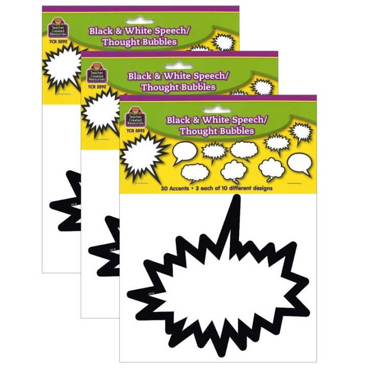 Teacher Created Resources® Superhero Black & White Speech/Thought Bubbles Accents, 30 Per Pack, 3 Packs