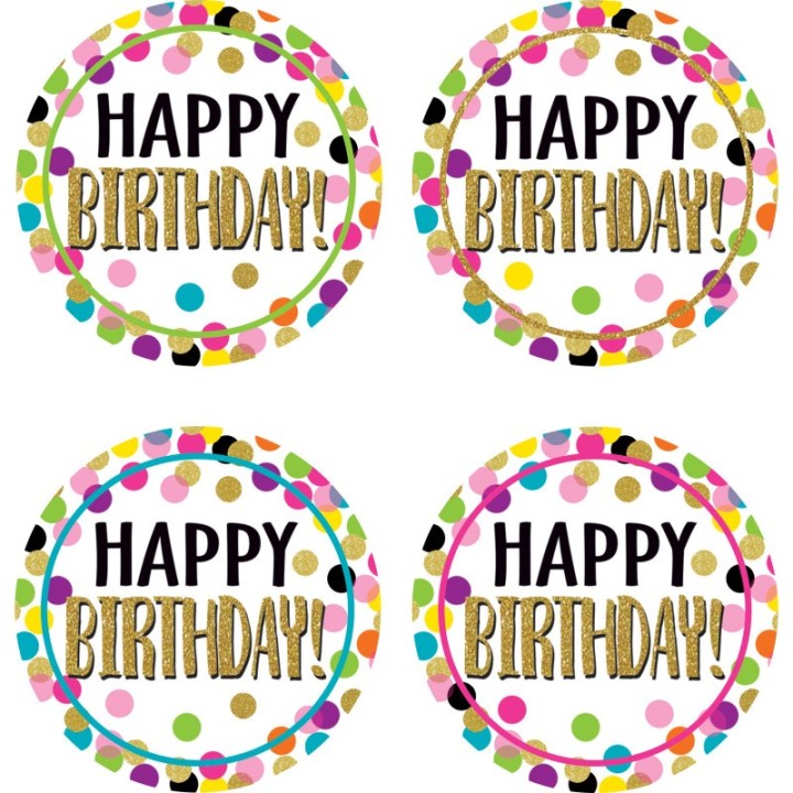 Teacher Created Resources® Confetti Happy Birthday Wear ’Em Badges, Pack of 32