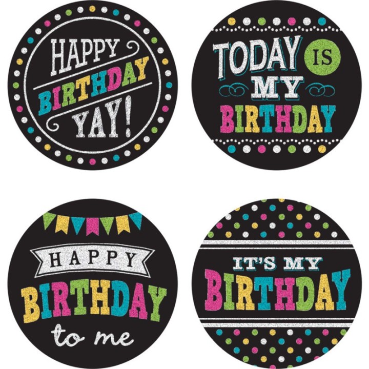 Teacher Created Resources® Chalkboard Brights Happy Birthday Wear 'Em Badges, Pack of 32