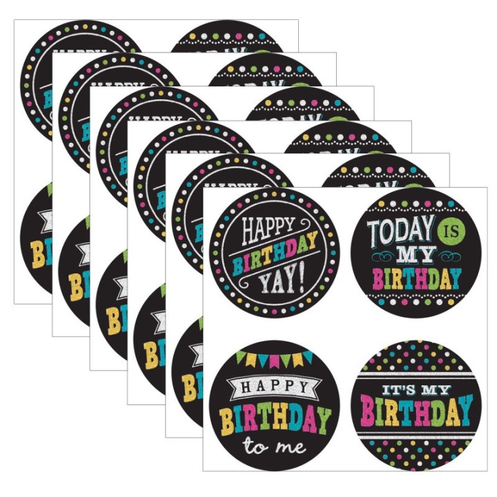 Teacher Created Resources® Chalkboard Brights Happy Birthday Wear 'Em Badges, 32 Per Pack, 6 Packs