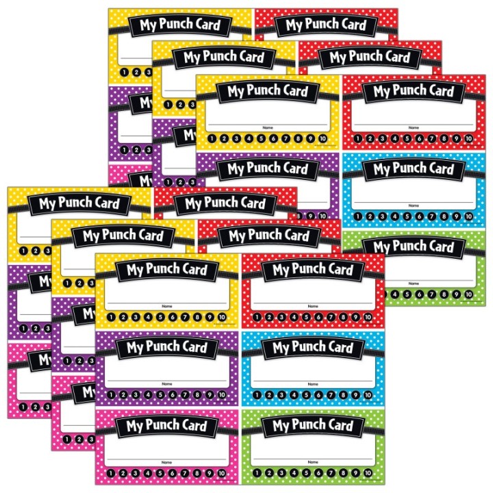 Teacher Created Resources® Polka Dots Punch Cards, 60 Per Pack, 6 Packs
