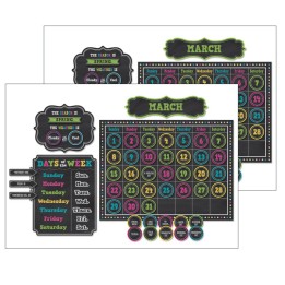 Teacher Created Resources® Chalkboard Brights Calendar Bulletin Board Display Set, Pack of 2
