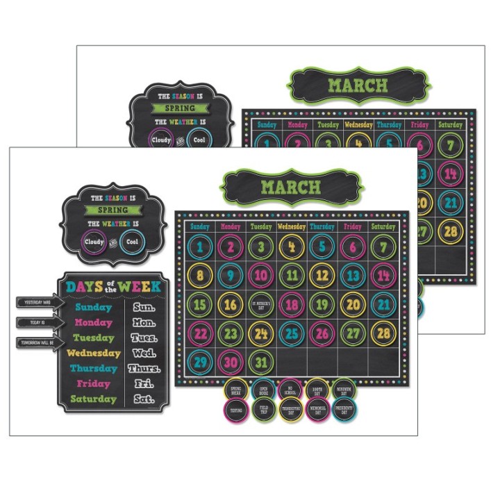 Teacher Created Resources® Chalkboard Brights Calendar Bulletin Board Display Set, Pack of 2