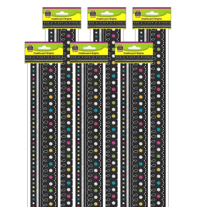 Teacher Created Resources® Chalkboard Brights Straight Border Trim, 35 Feet Per Pack, 6 Packs