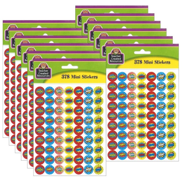 Teacher Created Resources® Superhero Mini Stickers, 0.5", 378 Per Pack, 12 Packs