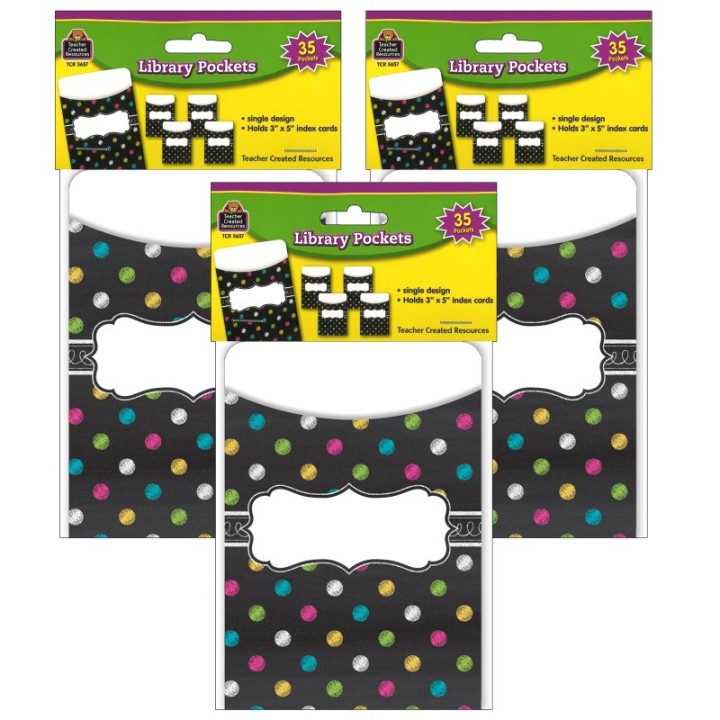 Teacher Created Resources® Chalkboard Brights Library Pockets, 35 Per Pack, 3 Packs