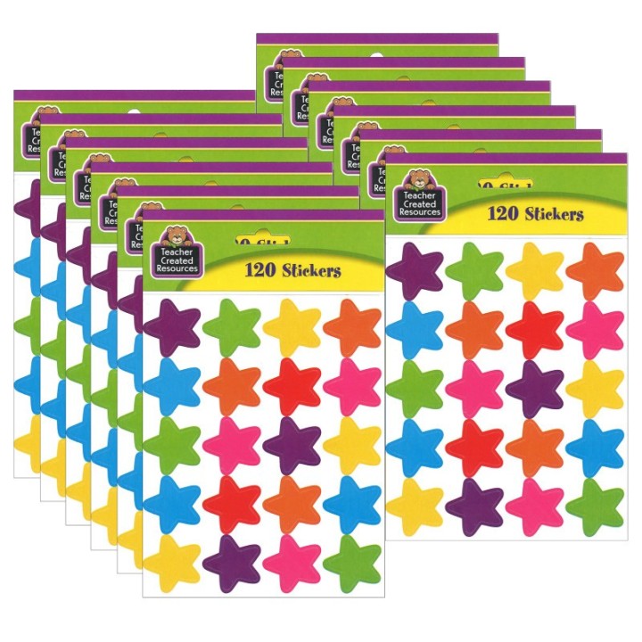 Teacher Created Resources® Bright Stars Stickers (die cut star shape), 120 Per Pack, 12 Packs