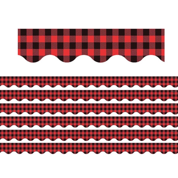 Teacher Created Resources® Red and Black Gingham Scalloped Border Trim, 35 Feet Per Pack, 6 Packs