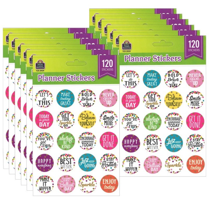 Teacher Created Resources® Confetti Words to Inspire Stickers, 120 Stickers Per Pack, 12 Packs