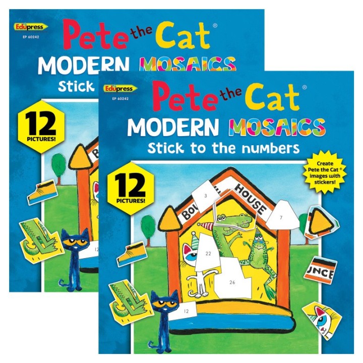 Teacher Created Resources® Pete The Cat Modern Mosaics Stick to the Numbers Activity Book, Pack of 2