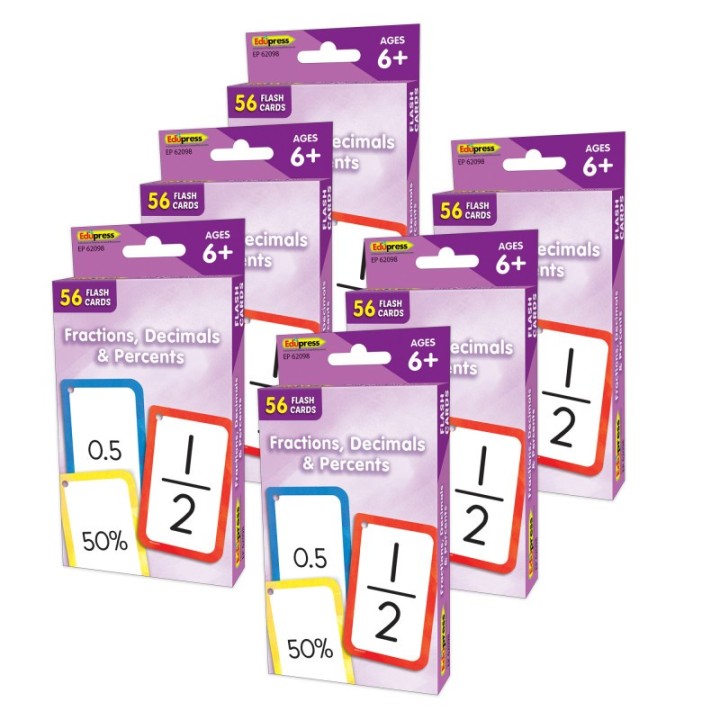 Teacher Created Resources® Fractions, Decimals & Percents Flash Cards, 6 Packs