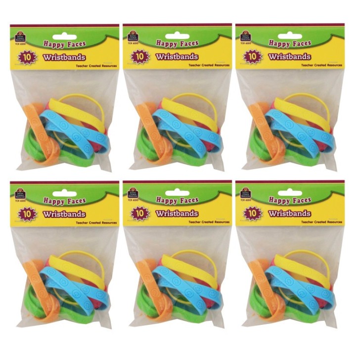 Teacher Created Resources® Happy Faces Wristbands, 10 Per Pack, 6 Packs
