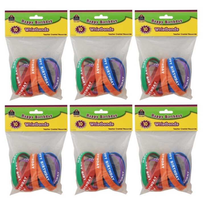 Teacher Created Resources® Happy Birthday Wristbands, 10 Per Pack, 6 Packs