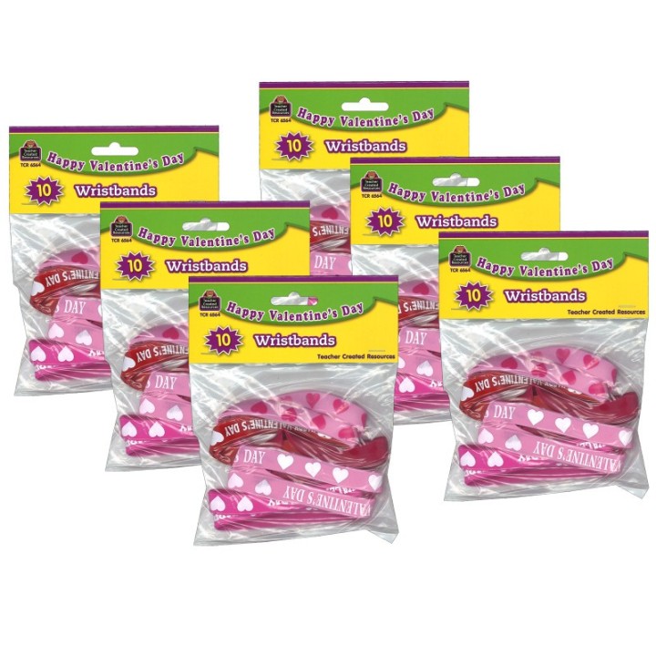 Teacher Created Resources® Happy Valentine's Day Wristbands, 10 Per Pack, 6 Packs