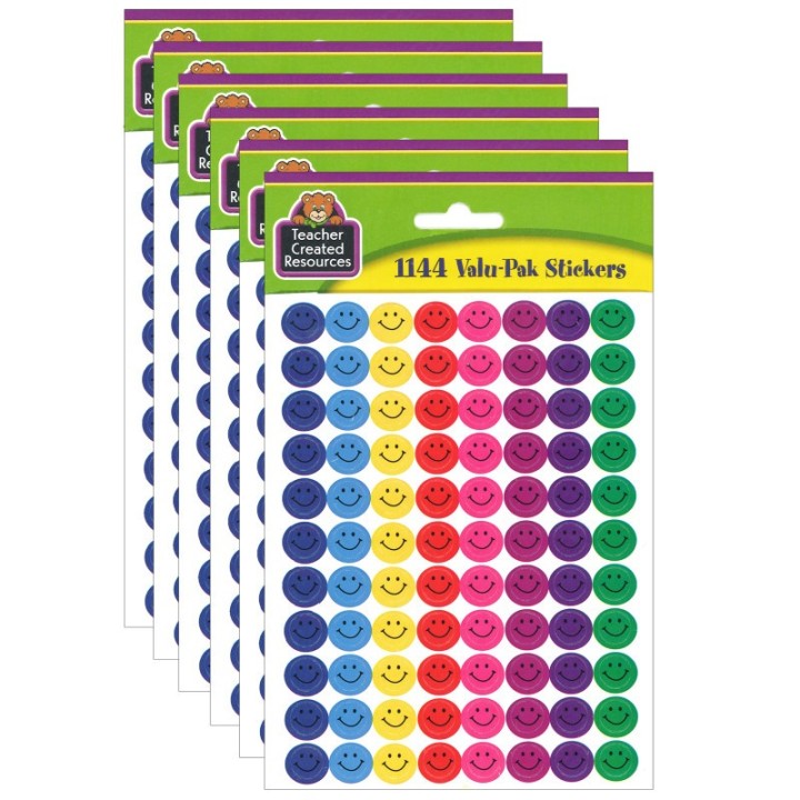 Teacher Created Resources® Mini Happy Face Stickers Valu-Pak, Multi Color, 1,144 Per Pack, 6 Packs