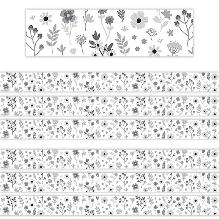 Teacher Created Resources® Black and White Floral Straight Border Trim, 35 Feet Per Pack, 6 Packs
